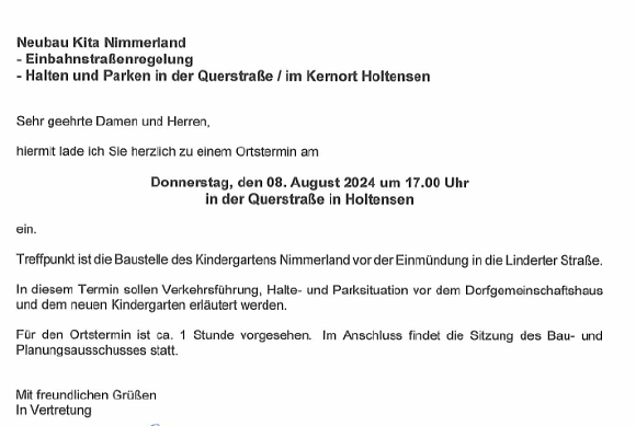 Einladung Ortstermin KiTa Nimmerland © Gemeinde Wennigsen (Deister)