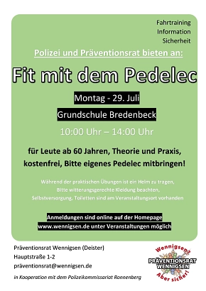 Plakat Pedelectraining © Gemeinde Wennigsen (Deister)